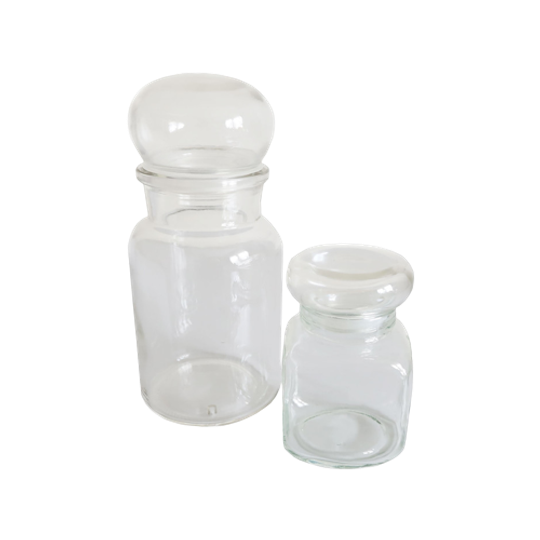 Vintage Set Van 2 Apothekers Pot In Transparant Glas, Jaren '70 1