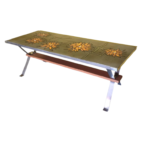 Adri Belgium Design Salontafel Met Bloemen, Jaren 70