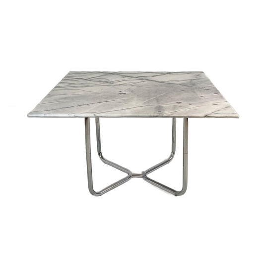Vintage Carrara Marble Dining Table With Chrome Tubular Frame 1