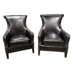 Actie: 2 X Stoere Industriële Chesterfield Oorfauteuils 'Bristol' In Prachtig Zwart Generfd Vinta thumbnail 1