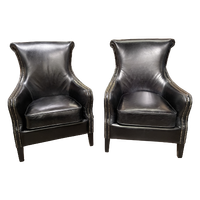 Actie: 2 X Stoere Industriële Chesterfield Oorfauteuils 'Bristol' In Prachtig Zwart Generfd Vinta