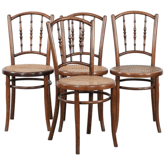 Leuke Set Van 4 Houten Vintage Bistro Stoelen Jacob & Josef Kohn Wien Met Een Rieten Zitting 1