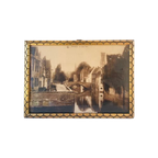 Antieke Fotolijst Met Foto Van Le Quai Vert In Brugge (1932). Crollen Soeurs. thumbnail 1