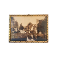 Antieke Fotolijst Met Foto Van Le Quai Vert In Brugge (1932). Crollen Soeurs.