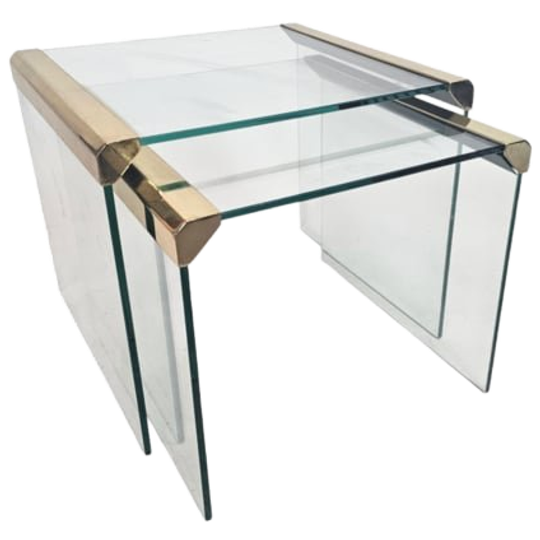 Pierangelo Galloti & Radice - 't35'- Set Van 2 Bijzettafels - Glas - Messing - Italie - 70's 1