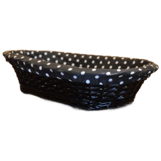 Ovaal Zwart Mandje Van Wilgentenen Met Gestippelde Bekleding 1