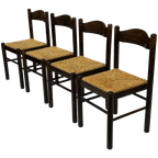Set Van 4 Donkerbruine Houten Stoelen Jaren 70 Minimalist thumbnail 1