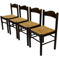 Set Van 4 Donkerbruine Houten Stoelen Jaren 70 Minimalist