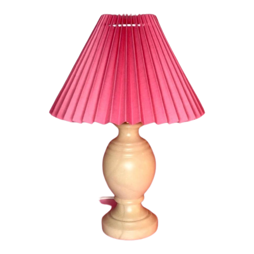 Vintage Marmeren/Albast Lamp Met Nieuwe Felroze Plissé Kap