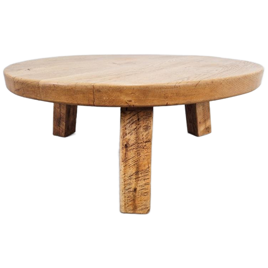 Brutalistische Ronde Salontafel Massief Eiken ´60 Japandi 1