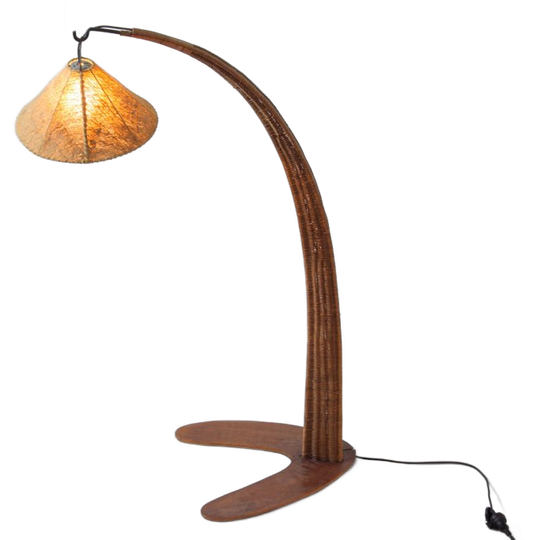 Vintage Mid-century Italiaanse Booglamp In Webbing En Riet 1