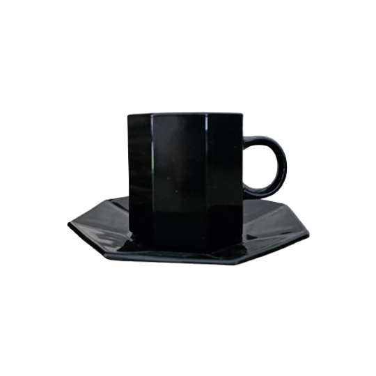 Arcoroc France Zwarte Octime Espresso Kop En Schotel 1