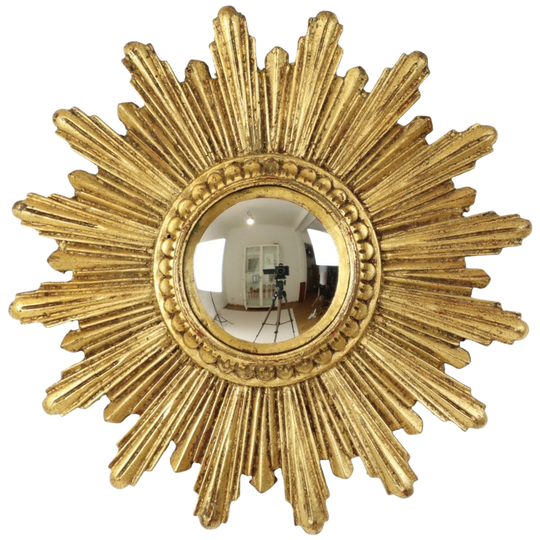 Kleine Zonnespiegel Sunburst Spiegel Bladgoud Convex 26cm 1