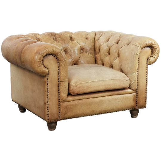 Unieke En Grote Chesterfield Fauteuil Gemaakt Van Rundleer In Een Lichte Cognac Kleur 1