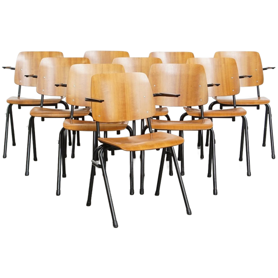 Set Van 10 Vintage Jaren ’60 Dutch Design Marko School/kantine/eetkamerstoelen Met Armleuningen 1