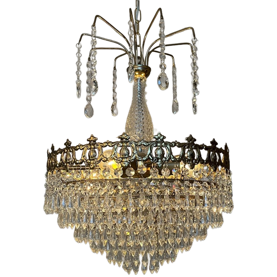 Vintage Kristallen Kroonluchter Hanglamp Brons Goud Frame 1