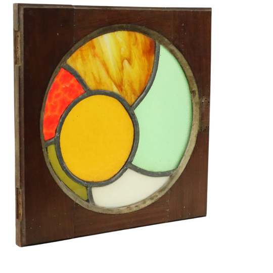 Kleurrijk Glasraam Paneel Glas In Lood Houten Frame 37cm 1