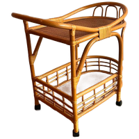 Rotan Bamboe Trolley Bar Cart Serveerwagen Vintage