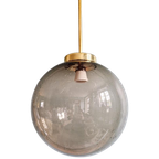 Grande Suspension En Laiton Et Verre Fumé Bullé, 1970 thumbnail 1
