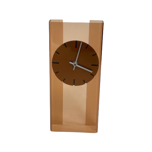 Vintage Desk Or Wall Mounted Clock - Brown Acrylic - 1970’S - Working On Battery