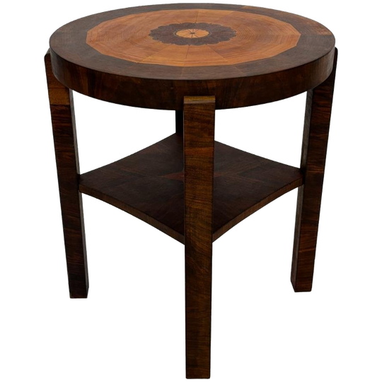 Art Deco Eiken Bijzettafel Ingelegd Blad Design Coromandel 1