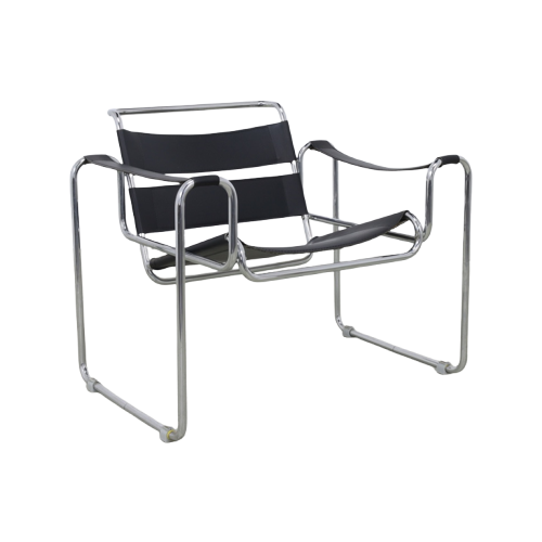 Vintage Buisframe Fauteuil Leer & Chrome