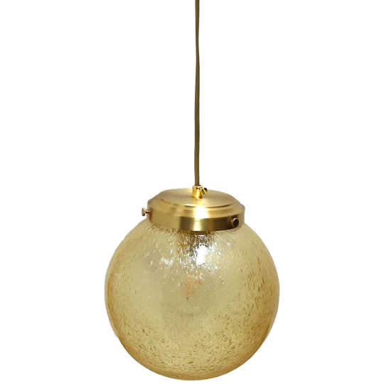 Vintage Grote Hanglamp Bol Bubbel/amber/honing Glas/messing Jaren '60/anno Nu 1
