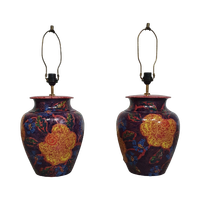 Hand - Turned Ceramic / Glazed Vase Lamp Holders 70s ( Most Likely French ) Height / Vase 40 Cm D