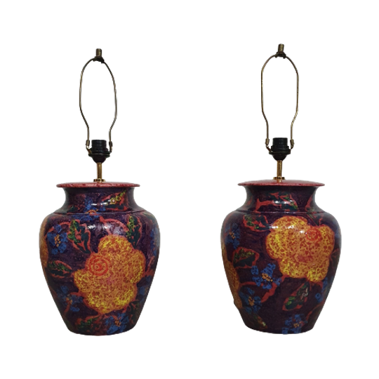 Hand - Turned Ceramic / Glazed Vase Lamp Holders 70s ( Most Likely French ) Height / Vase 40 Cm D 1