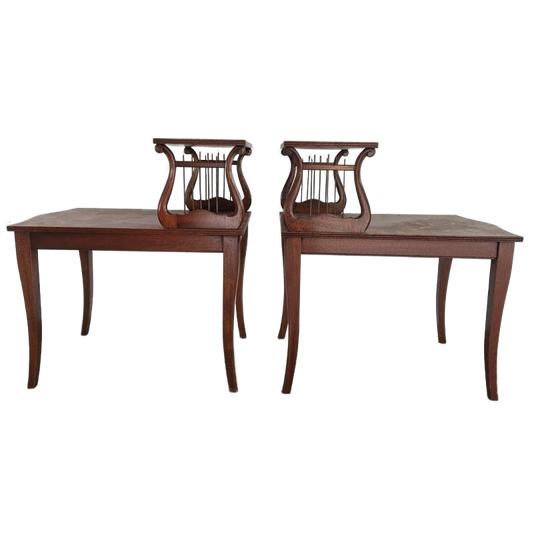 Klassiek Art Nouveau Jugendstil Harp Bijzettafeltjes. 1