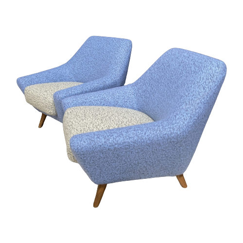 Set Of Two Blue And White Wool Chairs 1960S