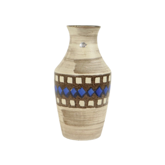 Vintage Bay Vaas West Germany Keramiek Beige Bruin Blauw 619-35 1