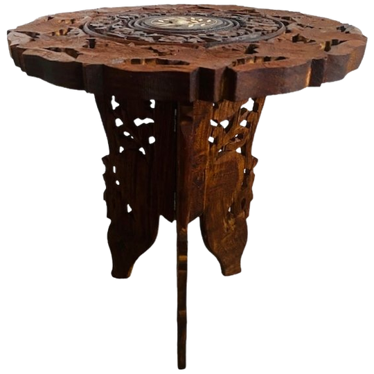 Vintage Oosters Plantentafeltje Houtsnijwerk Boho 1