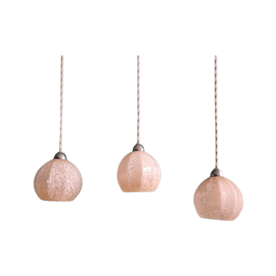 Art Deco Hanglamp In Roze Gespikkeld Glas (3 Beschikbaar) 1