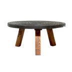 French Artisan Solid Oak Round Tripod Coffee Table 1960S thumbnail 1