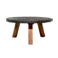 French Artisan Solid Oak Round Tripod Coffee Table 1960S