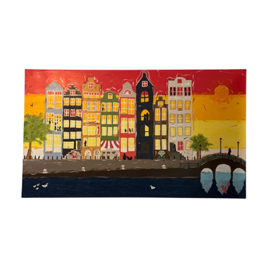 Amsterdamse Gracht Verf Op Doek 70x120 Cm 1