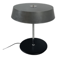 Midcentury Modern - Table Lamp - Black Base That Support A Gray Shade On A Chrome Upright