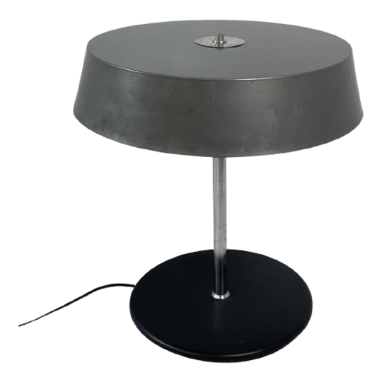 Midcentury Modern - Table Lamp - Black Base That Support A Gray Shade On A Chrome Upright 1