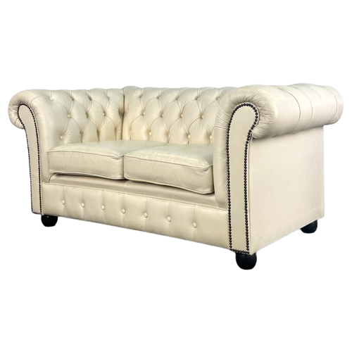 Wit Crème Leren Pendragon Chesterfield 2 Zit Bank