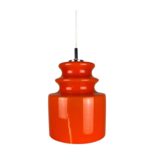 Vintage Oranje Glazen Hanglamp Van Peill en Putzler 1960 1