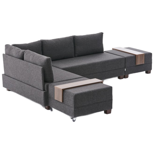 Evila | Originals Fly Hoekbank Links Met 2 Ottomanen Antraciet 1