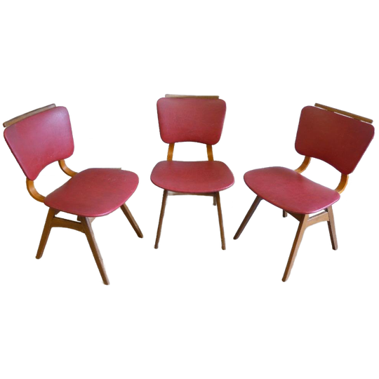 Mooi Set Van 3 Rode Vintage Retro Stoelen 1
