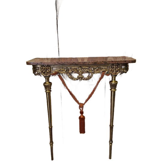 Messing Wandconsole Met Marmeren Bovenblad, Sidetable, Haltafel Afm. 75x26cm En 81cm Hoog. 1