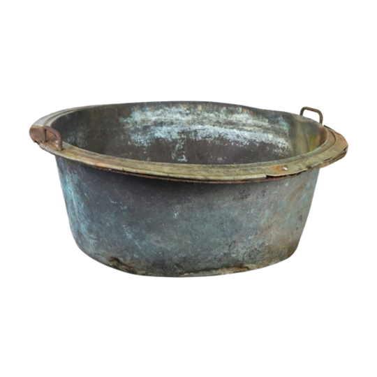 Uniek Grote Antieke Koperen Ketel/bak Met Een Geweldig Patina. Ideaal Voor Onder Andere Brandhout 1