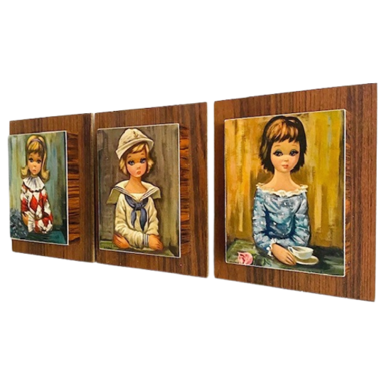 Set Retro Schilderijtjes Eden Groot Oog Meisje 1960’s 1