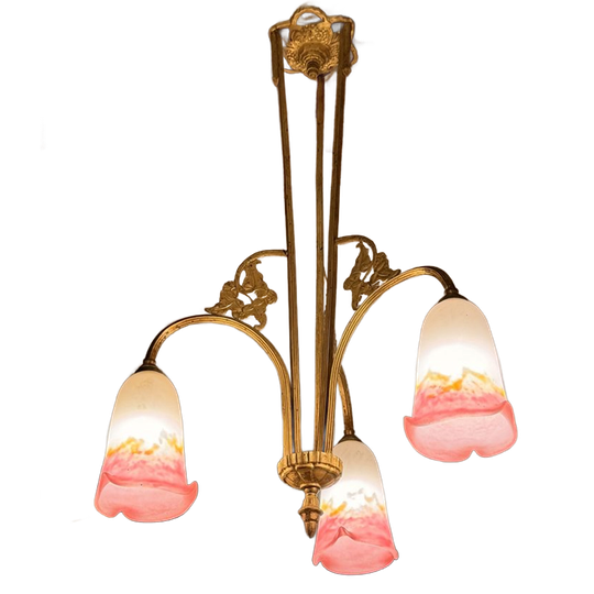 Lustre Müller Frères Lunéville – Bronze Doré & Pâte De Verre 1