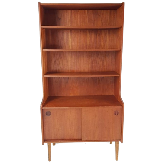 Vintage Deense Wandkast | Boekenkast Schuifdeuren Teakfineer 1