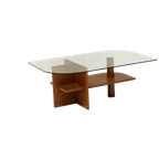 Vintage Houten Salontafel Met Glazen Blad Gemaakt In De Jaren ’70 thumbnail 1