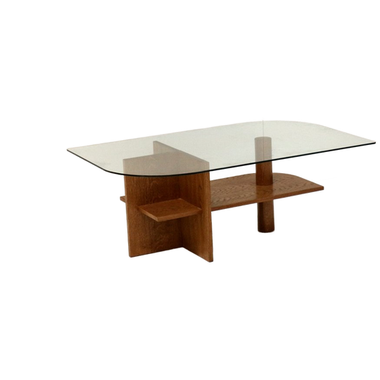 Vintage Houten Salontafel Met Glazen Blad Gemaakt In De Jaren ’70 1